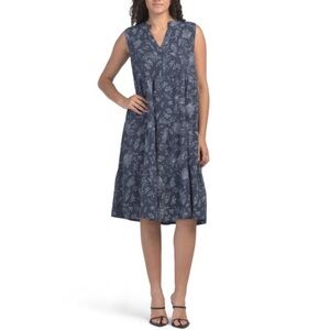 NWT Rosemarine Made In Italy Blue Linen Blend Sleeveless Shift Midi Dress Small